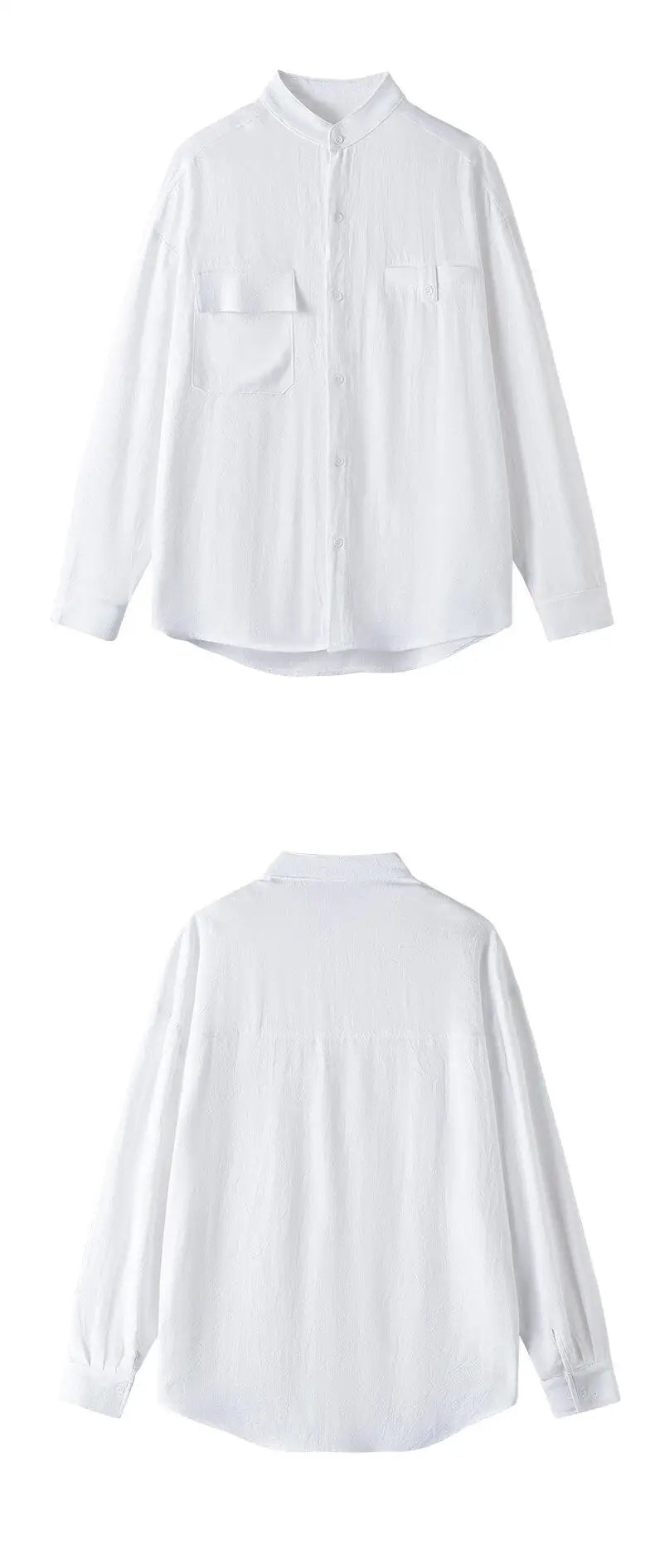 Men Loose Casual Streetwear Fashion Stand Collar Long Sleeve Black White Oversize Shirt Couple Plus Size Shirts Blouses