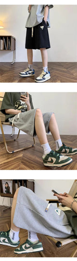 summer mens letter appliques waffle shorts baggy running wide leg casual short pants solid drawstring gym straight y2k shorts unique shorts style 3512
