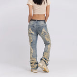 distressed skinny flared jean for mens big washed destroyed ripped denim jeans hip hop street wear blue biker jean pant women unique jeans style 190