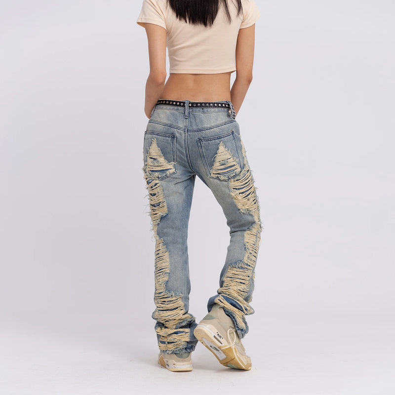 distressed skinny flared jean for mens big washed destroyed ripped denim jeans hip hop street wear blue biker jean pant women unique jeans style 190