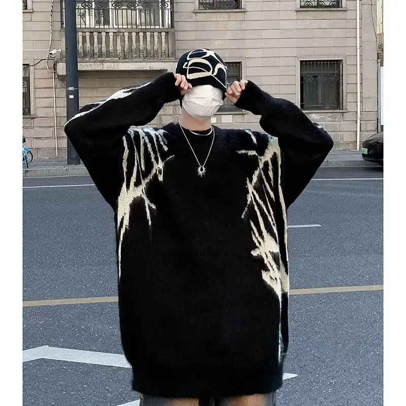 retro flame hoodie, high-street style, oversized streetwear hoodie for men, urban techwear fashion