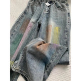 american retro personalized trend color gradient jeans for men and women new washed straight leg micro flared casual pants y2k urban skinny jeans