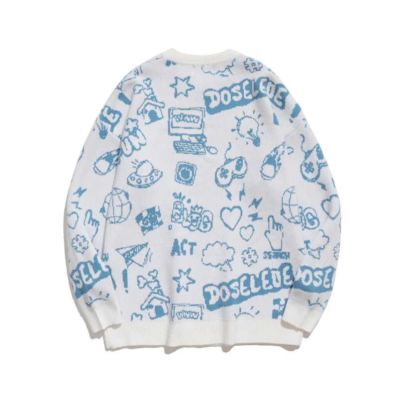 rainbowtouches harajuku graffiti plush knitted sweater mens oversized jumper pullover thick sweater grandpa ugly sweater - soft fleece-lined outerwear, vintage look oversized hoodie, anime inspired graphic hoodie