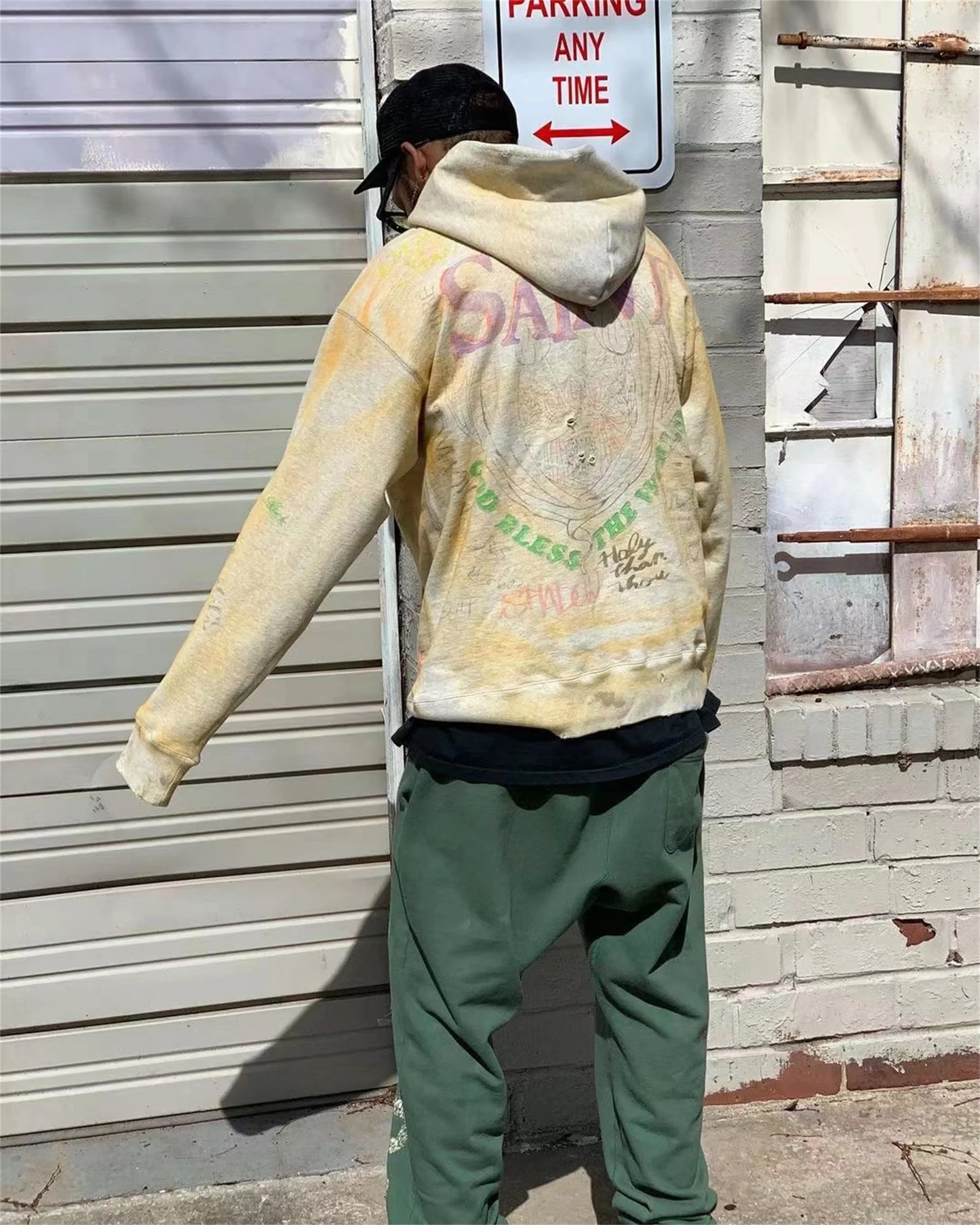 2024 New Arrival Vintage SM Brand Fashion Hand painted Graffiti Vintage ripped distressed hoodie Sweatshirt