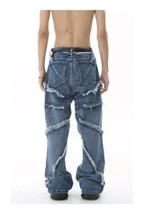 2023 european and american mens jeans new products personality trend hip hop fringed loose wide leg denim trousers unique jeans style 720