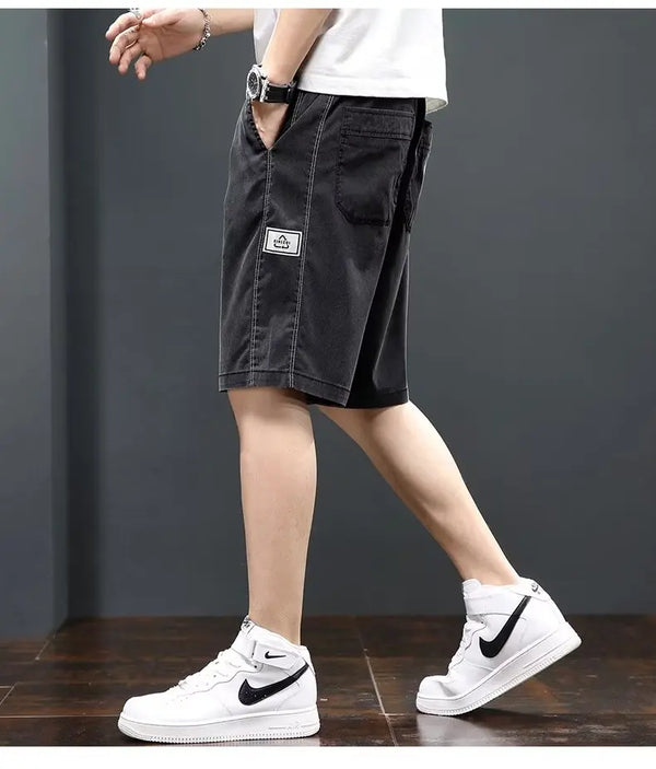 casual denim shorts mens 2024 summer trend ins pop japanese gothic hip hop loose casual cargo five quarter pants korean fashion unique cargo style 1404