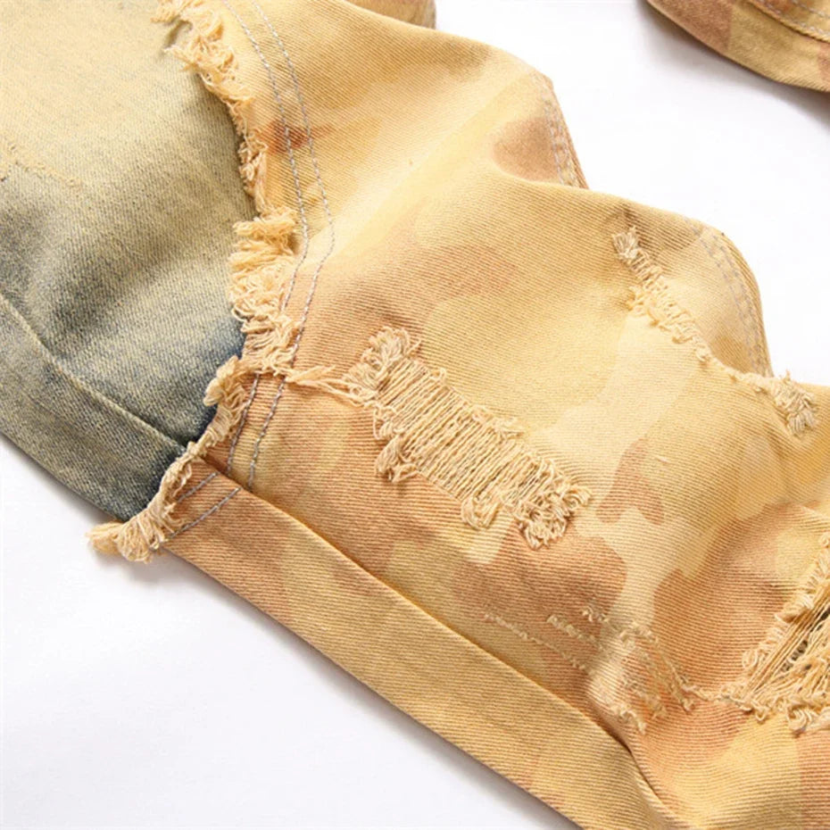men fashion slim ripped jeans color block patchwork trend denim pants streetwear hip hop jeans trousers for male ripped baggy denim