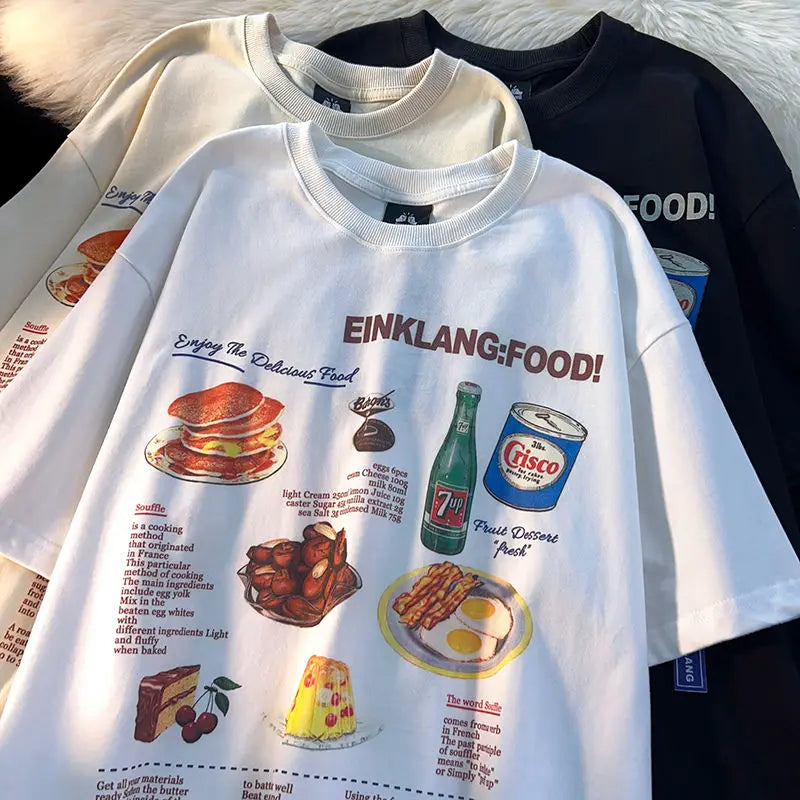 Sadcore Aesthetic print tee – American Retro Cake Food Anime T Shirts Vintage Cartoon Shor