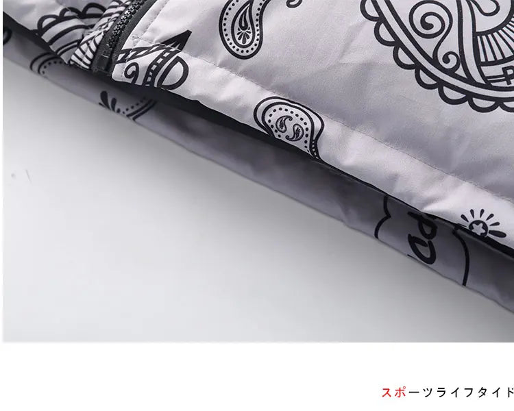 Men Japanese Streetwear Puffer Jackets 2023 Winter Mens Full Print Fashions Bubble Coat Couple Patchwork Thick Parkas