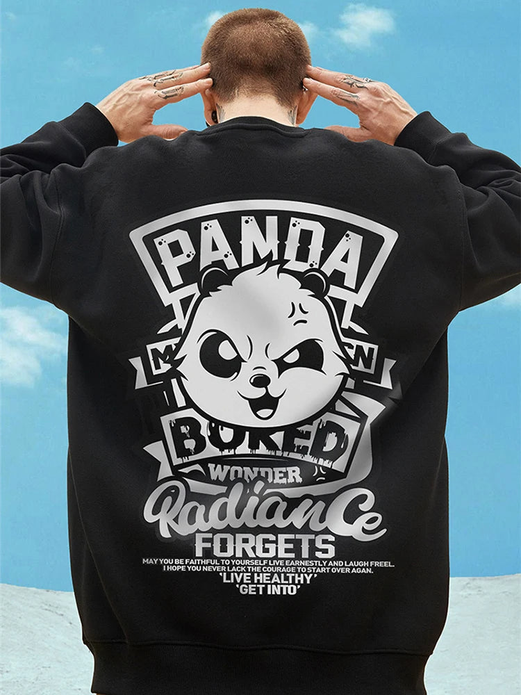 New Funny Panda Printed Sweatshirts For Men Autumn Oversized Retro