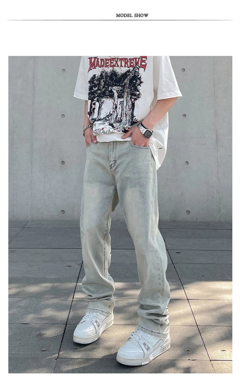 american gothic letter mens baggy jeans y2k retro harajuku straight denim trousers hip hop fashion printed jean man pants unique jeans style 577