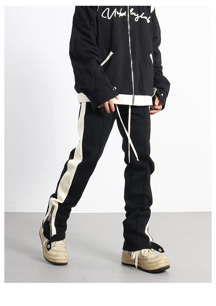hip hop loose fit elastic waist pants fashion streetwear pants men casual loose bottom zipper drewstring sportwear pants joggers unique joggers style 2142