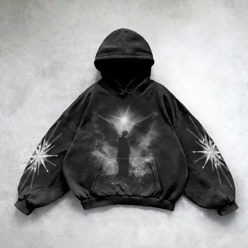 Harajuku Cotton Thick Material Gothic Angel Hoodie Women Super Large H