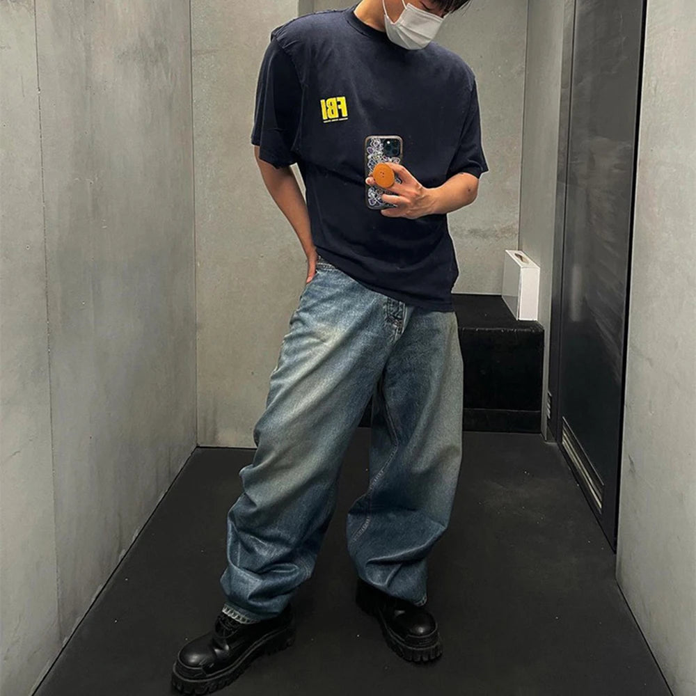 harajuku washed gradient color wide leg baggy denim trousers unisex straight loose casual jeans mens oversized cargo pants utility cargo pants
