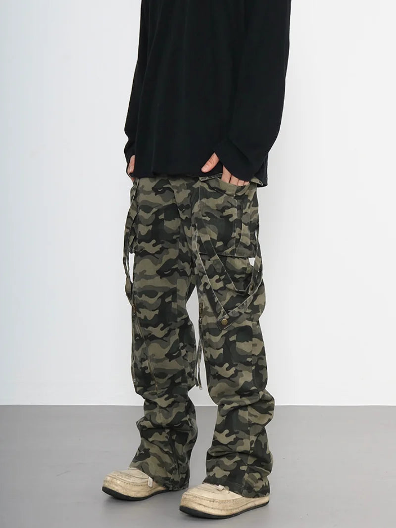 men patchwork camouflage cargo pants streetwear side pockets harajuku joggers unisex hip hop baggy loose straight flare trousers streetwear sweatpants