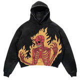 Y2K Skull Print Hoodie Streetwear Harajuku Oversized Skull Vintage Cou