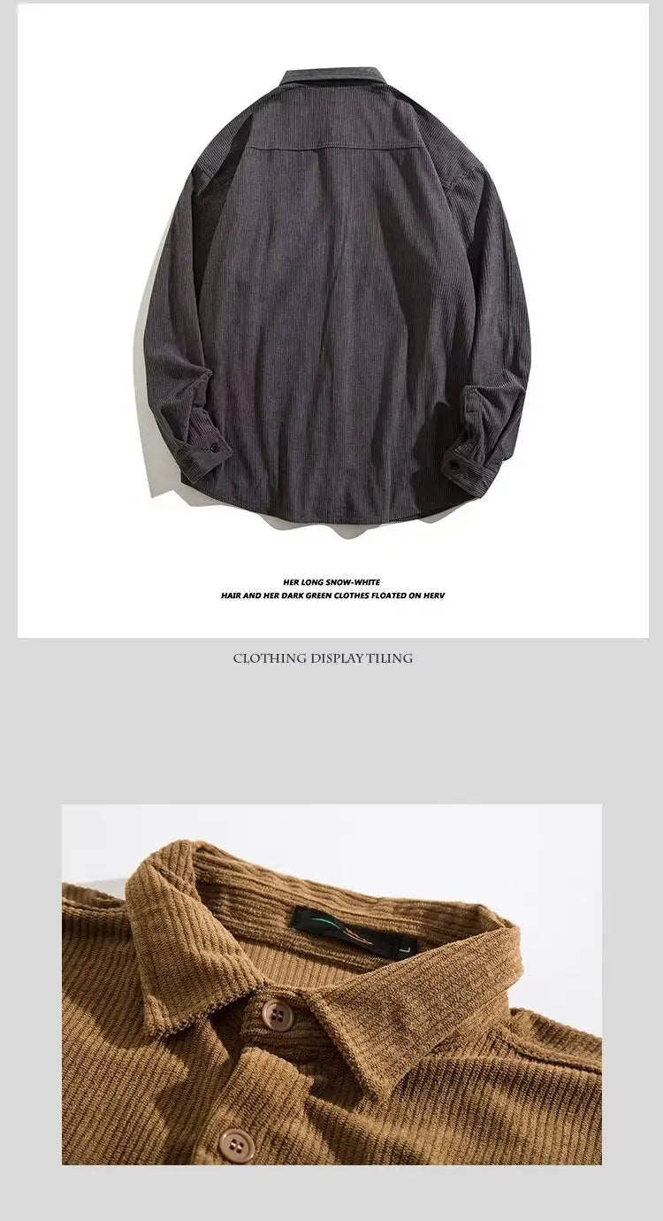 American Corduroy Cotton Shirt Man Thickening Long Sleeve Brand Trendy French Style Designer Loose Casual Workwear Coats