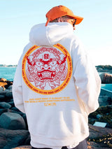 Autumn Dancing Lion Print Hooded Sweatshirts Hombre Hip Hop Fleece