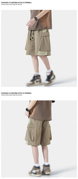 trendy patchwork shorts for men baggy track pants side pockets basketball short pants hip hop street male shorts unique shorts style 3238