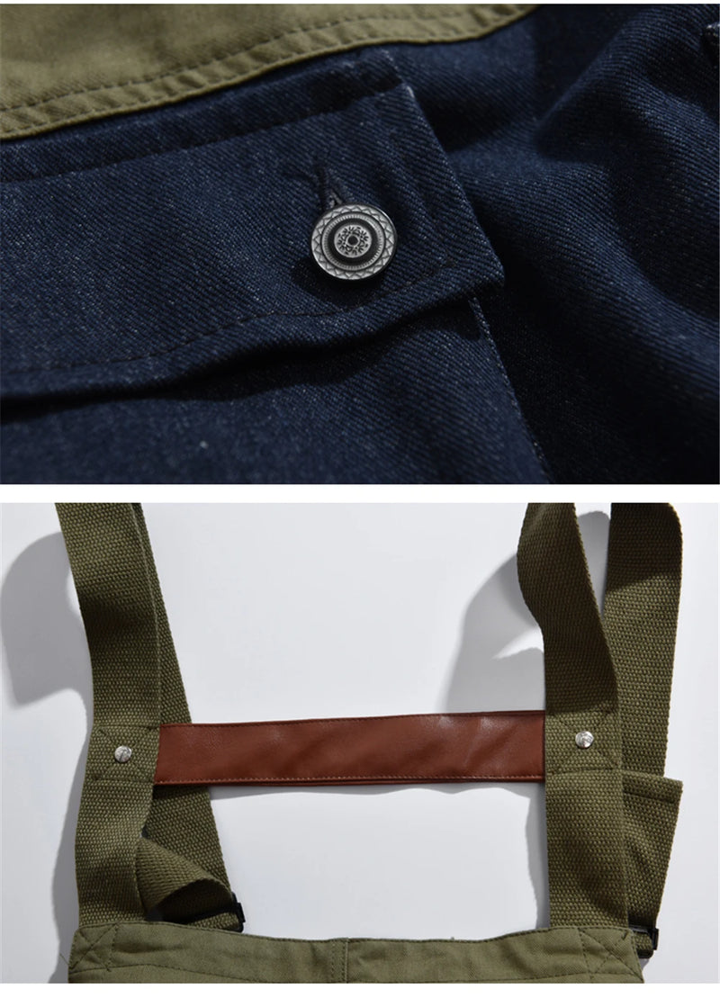 2023 summer cargo overalls pants men patchwork denim jumpsuits loose work pants solid color casual streetwear cargo trousers unique cargo style 4516