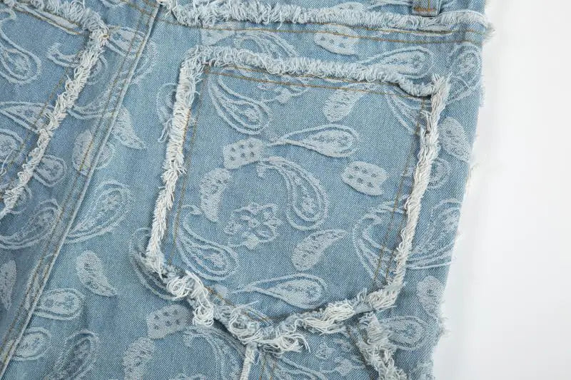 men distressed ripped patchwork paisley denim jean trouser fashion zipper biker jeans streetwear flare pants loose joggers jeans unique joggers style 5047