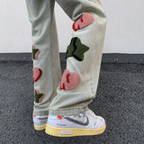 2023 summer new light luxury fashion pants star embroidered jeans mens straight slim pants boutique clothing simple style ripped baggy denim