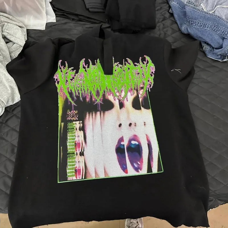 Gothic Aesthetic print tee – Y2K Harajuku Hip Hop Retro Cartoon Printed Lapel Short Sleev
