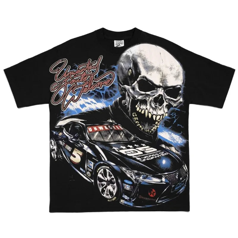 Cyberpunk Vintage t-shirt – European And American New Style Retro Letter Skull Printed O