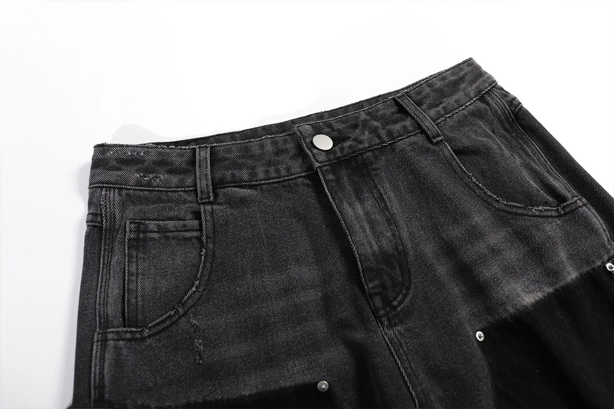hip hop graffiti black wide leg jeans mens vintage distressed patches ink splashed jeans y2k logging cargo denim trousers women unique cargo style 4509