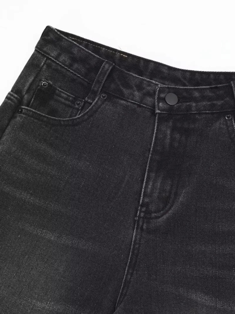 mens hip hop washed denim shorts broken hole folds burr edge street punk cowboy middle pants pockets bomber quarter pants y2k unique jeans style 4924