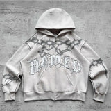 2024 American Trend Brand Printed Personality Zipper Sweatshirt Winter Hip Hop Retro Men's Women's Casual Street Cardigan Hoodie