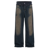 men vintage blue jeans luxury designer patchwork baggy denim pants loose straight jeans trousers vintage washed jeans