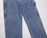 2024 new fashion blue pockets jeans for men and women streetwear casual cargo pants washed solid color denim trousers oversized unique cargo style 4493