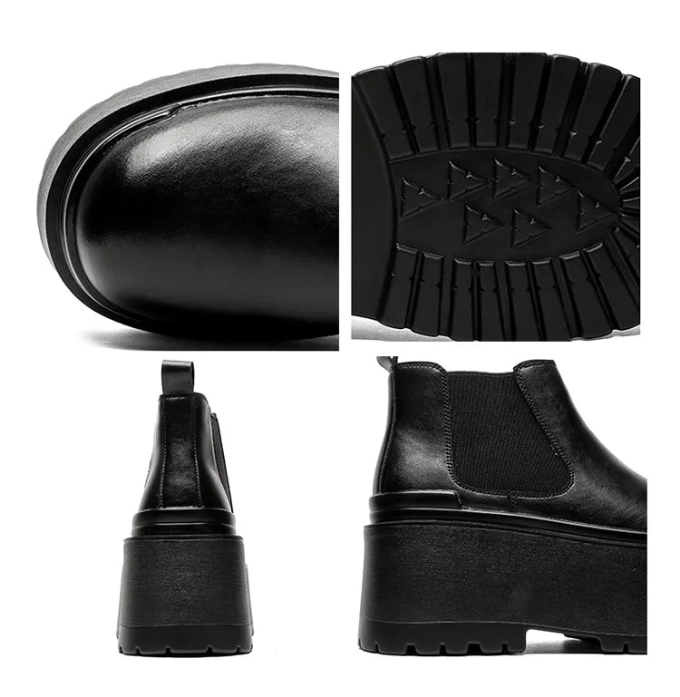 Increase Chelsea Men's Streetwear Fashion Thick Soled Platform Leather Casual Shoes Luxury Designer Boots Shoe for Men