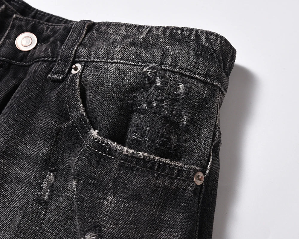frayed hole washed pantalones hombre baggy jeans mens straight hip hop casual ropa y2k denim pants oversized cargo trousers unique cargo style 1303