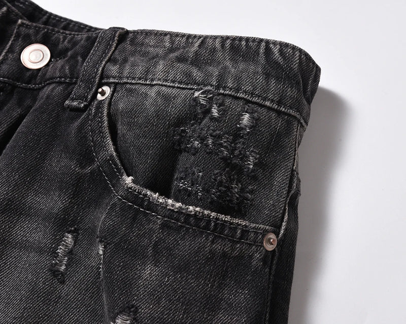 frayed hole washed pantalones hombre baggy jeans mens straight hip hop casual ropa y2k denim pants oversized cargo trousers unique cargo style 1303