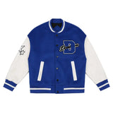 panel varsity outerwear, 2025 trend, for men, fall streetwear outfit, oversized style, layered fashion, modern aesthetic, graphic detail