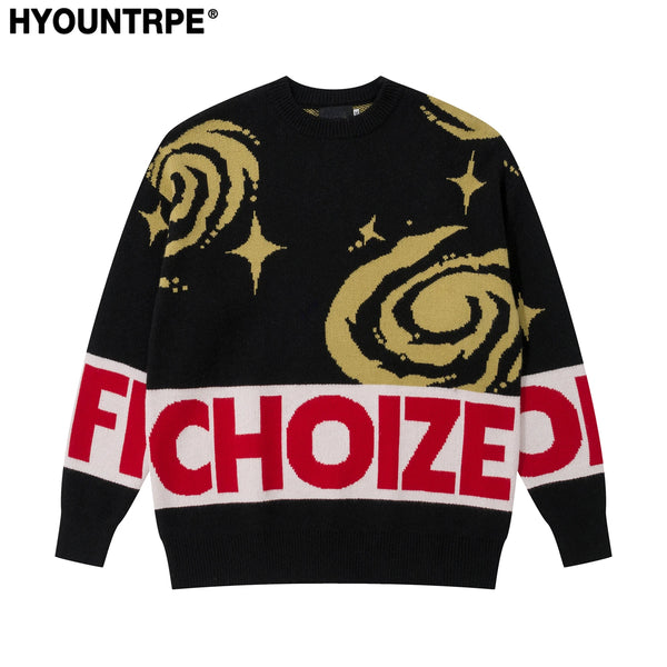 men sweater fashion abstract pattern harajuku streetwear hip hop letter knitted o neck sweater unisex loose knit sweater jumpers - unisex casual winter pullover, bold artwork streetwear hoodie, gothic aesthetic hoodie for winter