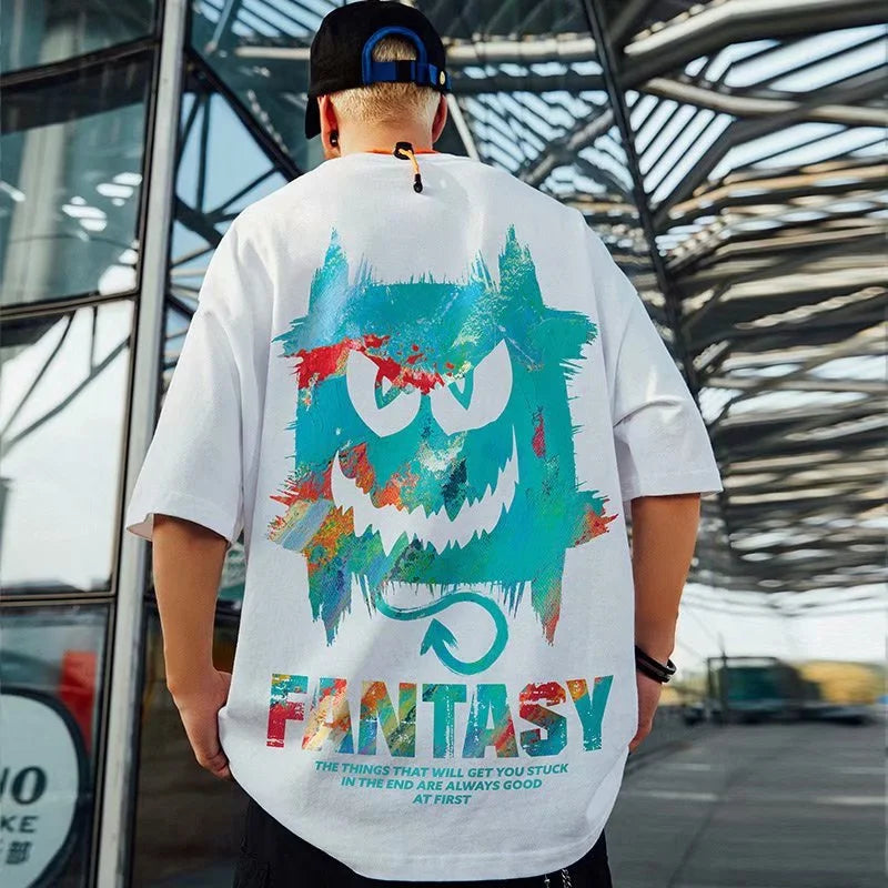 Skatercore Chrome print – Harajuku Devil Graffiti Print Oversized Tee Shirts Men Summer