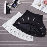 2024 Women Harajuku Sweet Fresh Feeling High Waist Pleated Skirt Elastic Waist Cross Embroidery Skirt black skirt Pleated Skirt