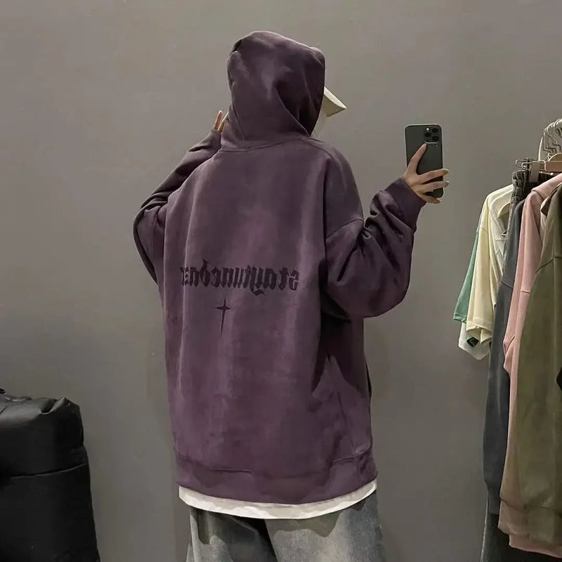Autumn And Winter New Heavyweight Loose And Thick Hooded Suede Pullove
