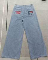 american style baggy oversized jeans y2k harajuku retro hip hop streetwear gothic bat pattern casual straight wide leg pants men unique jeans style 2731