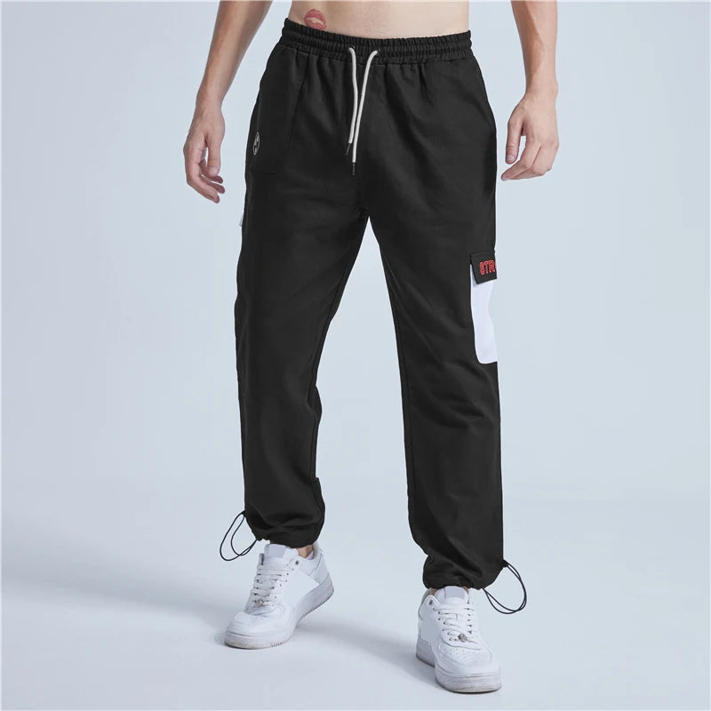 rainbowtouches new mens sports cargo pants loose fittness trousers drawstring hip hop casual fashion harajuku men pants unique cargo style 2976