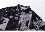 Men Hawaiian Shirt Retro Floral Print Short Sleeve Blouse Hong Kong Style Summer Beach Vacation Tops Casual Loose Shirt Black