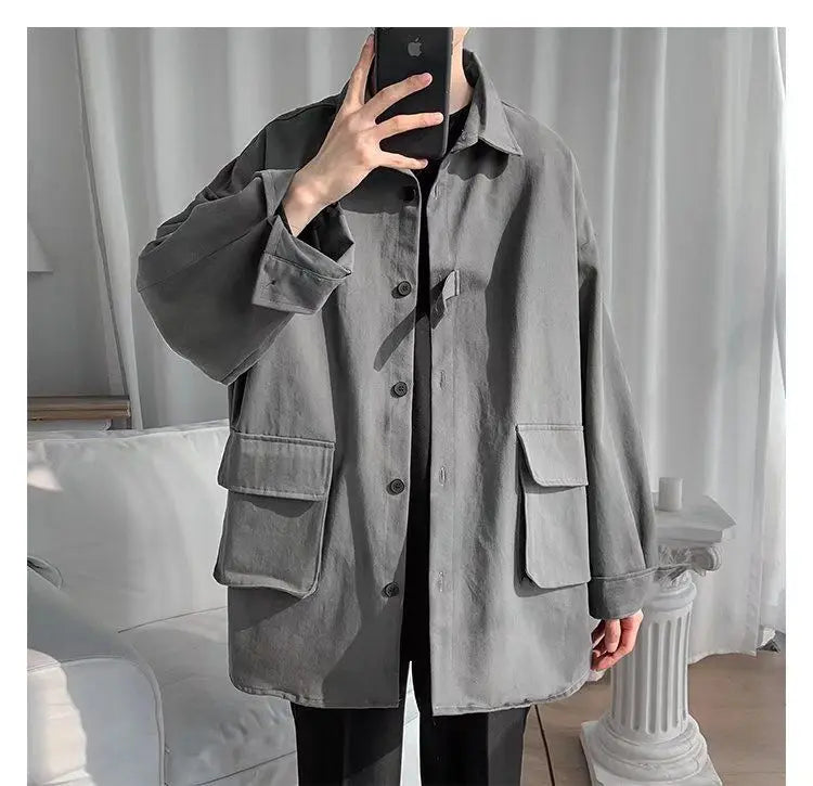 Original shirt men long-sleeved Korean style trendy loose handsome work shirt ins trendy brand spring