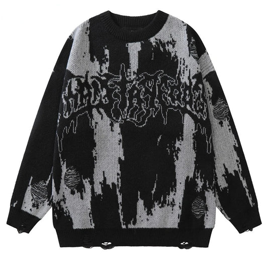 techwear street knit hoodie with oversized flame detail for urban fall winter outfits, street fashion menswear trend for seas