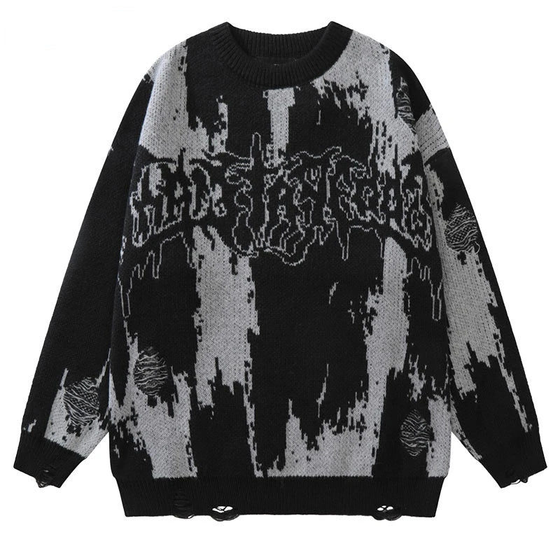 techwear street knit hoodie with oversized flame detail for urban fall winter outfits, street fashion menswear trend for seas