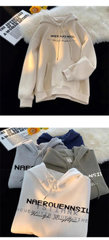 Autumn High Street Letter Printed Hooded Sweatshirt Men Casual Loose Vintage American Style Hoodies Y2K