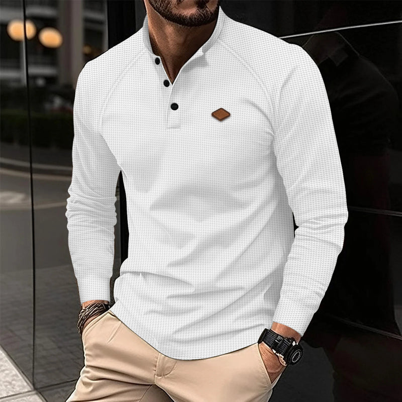 2024 New vintage Waffle Men's Henry shirt with button-down crew-neck and long sleeves