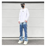 patchwork design denim flare jeans pants men casual zipper straight biker trousers jeans fashion streetwear hip hop jean joggers unique joggers style 2603